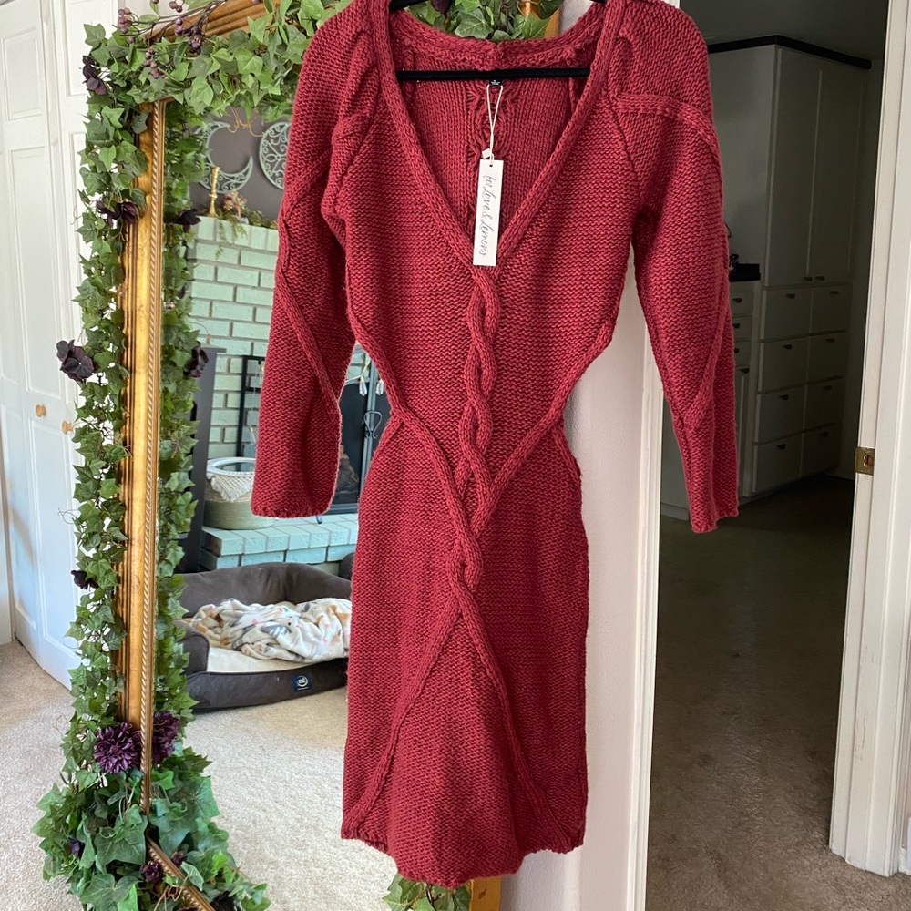 For love and lemons red Keke cut out sweater dress
